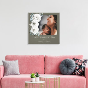 Toile Watercolor Floral Photo Fête des mères   Olive Gre