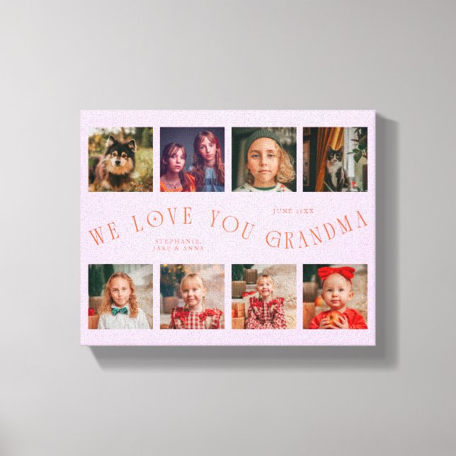 Toile We Love You Grandma | 8 Photo Grid Orange Pink (Recto)
