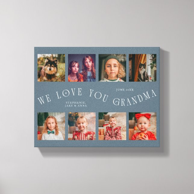 Toile We Love You Grandma | 8 Photo Grid Slate Blue (Recto)