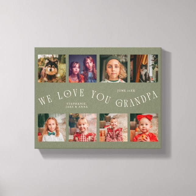 Toile We Love You Grandpa | 8 Photo Grid Sage Green (Recto)