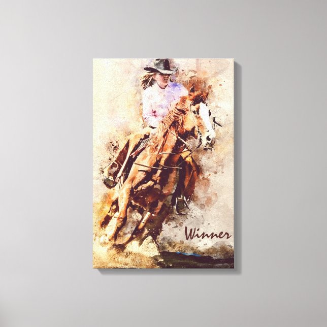 Toile Western Art, Cowgirl Horse, Lauréate du Rodéo (Recto)