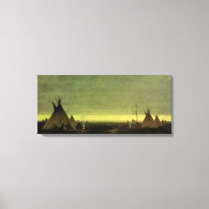 Toile Western vintage, Camp indien à l'aube par Tavernie