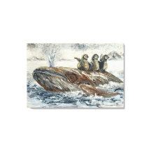 Whale Riders Whimsical Whale and Penguin Ocean