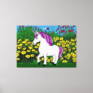 Toile Whimsical blanc violet Anniversaire Unicorn