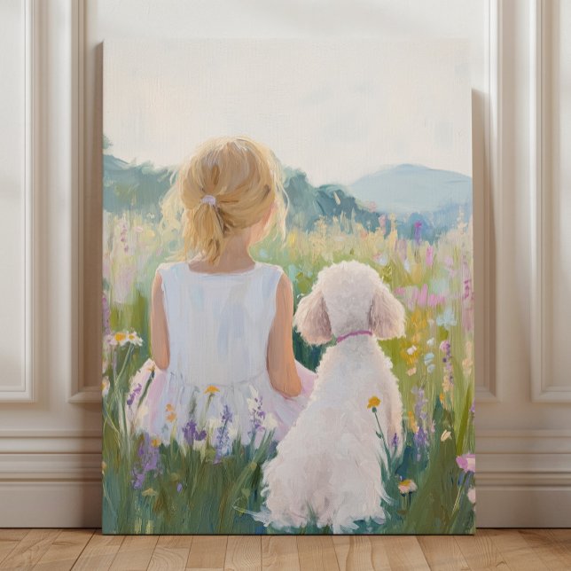 Toile Whimsical Grand Millennial Girl and Dog Art (Créateur téléchargé)