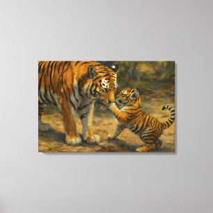 Toile Whispers in the Wild - Tiger and Cub in Forest