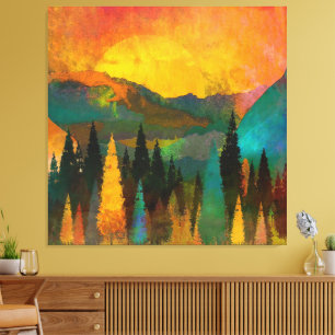 Toile Whispers of Twilight : Sunset Silhouette in Forest