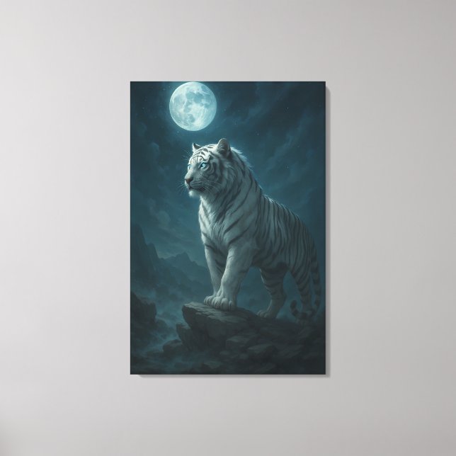 Toile White Tiger – Moonlit Mystical Scene | ManJiangHon (Recto)