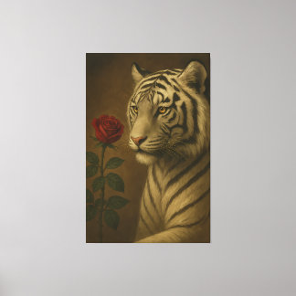 Toile White Tiger with a Rose – Premium Portrait Fine Ar
