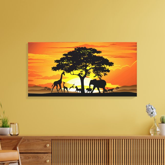 Toile Wild Animals on African Savanna Sunset (Insitu(Salon))