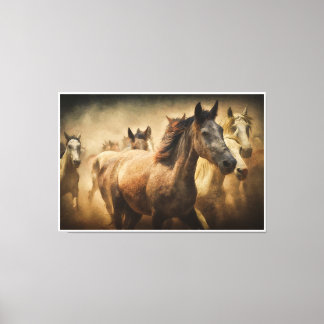 Toile Wild Running Horses: Western Rustic Wildlife Art
