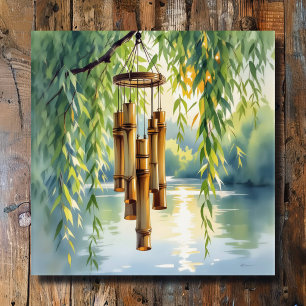 Toile Willow plumant, Windchimes et lac