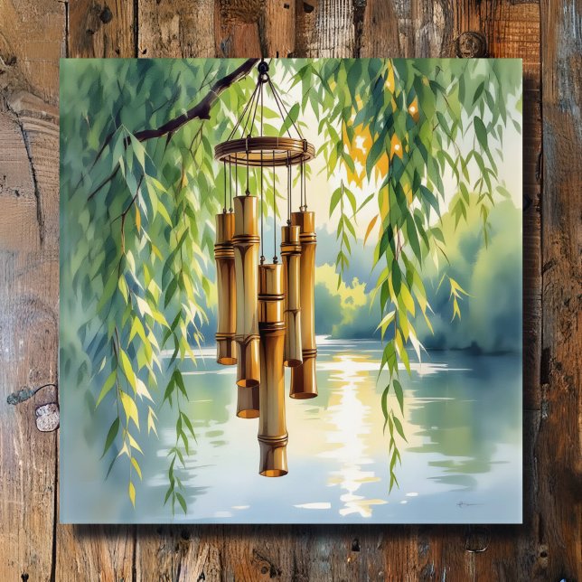 Toile Willow plumant, Windchimes et lac (Créateur téléchargé)
