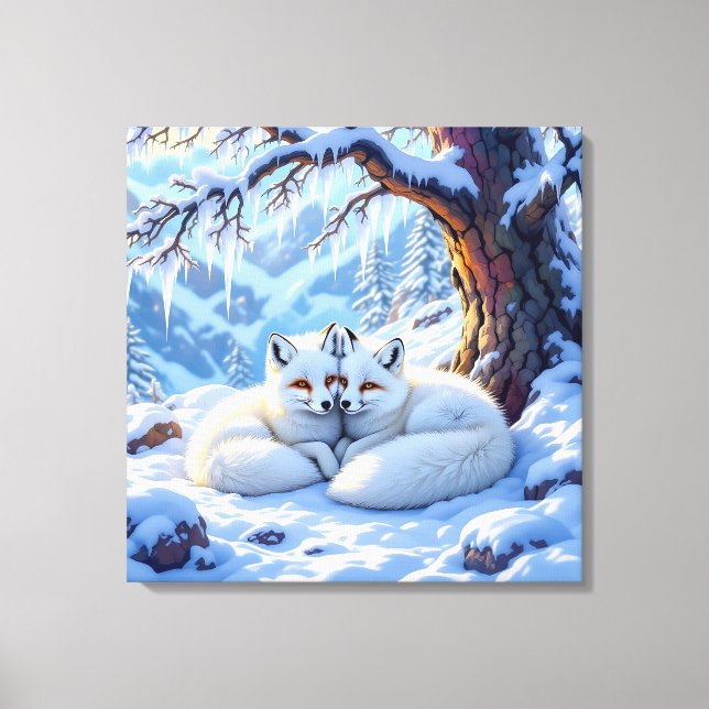 Toile Winter Foxes on a Snowy Winter Day  (Recto)