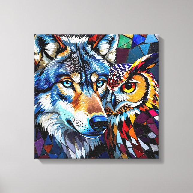 Toile Wolf and Owl Vibrant and Colorful (Recto)