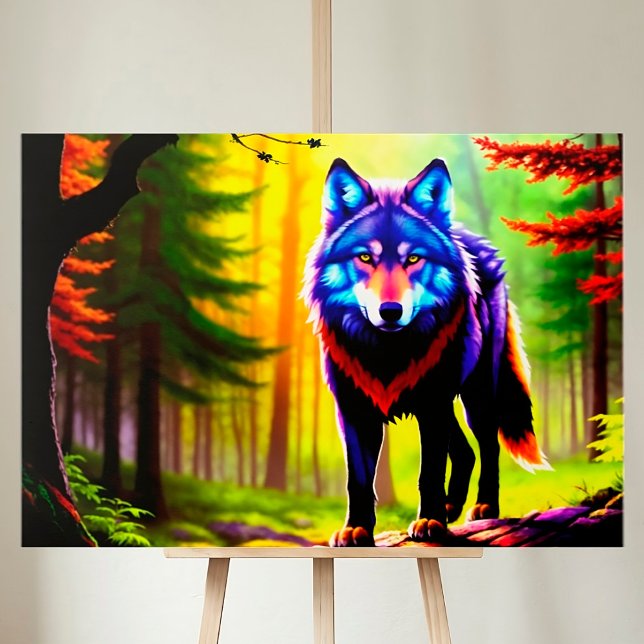 Toile Wolf Bright Forest Animal Neon Dawn sauvage (Créateur téléchargé)