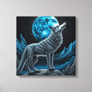Toile Wolf debout devant la Pleine lune   Art AI