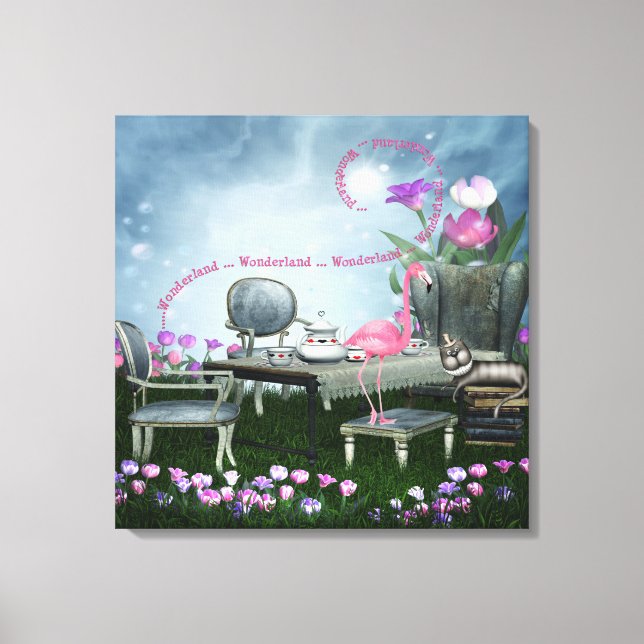 Toile Wonderland Flamant rose & Cheshire Cat Canvas (Recto)