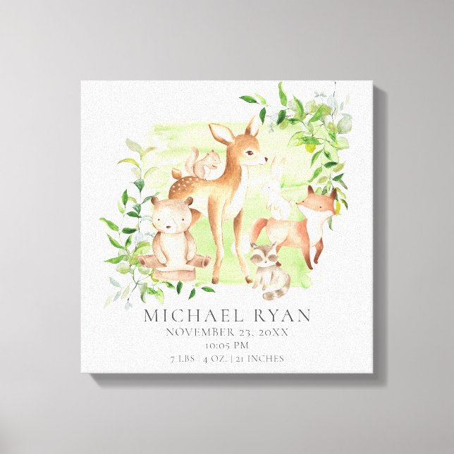 Toile Woodland Friends Stats de naissance (Recto)