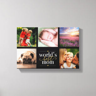 Toile Worlds Best Mom 5 Photo Collage noir et or