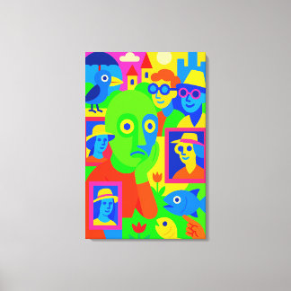 Toile Yellow Green Fish Face