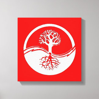 Toile Yin rouge et blanc et yang