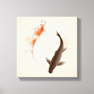 Toile Yin Yang Koi pêche dans la peinture orientale de