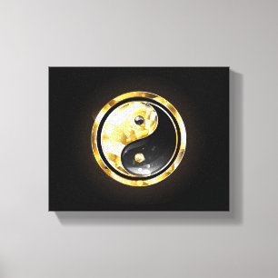 Toile Yin Yang or sur noir