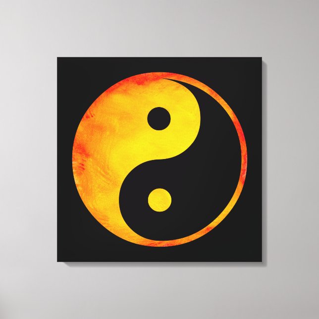 Toile Yin Yang orange et jaune aquarelle sur noir (Recto)