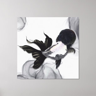 Toile Yin Yang Ranchu Poisson d'or noir blanc