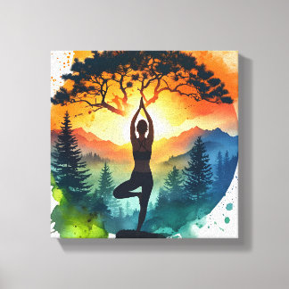 Toile Yoga Meditation Silhouette Stretched Canvas Print