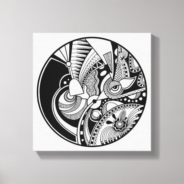 Toile Zendala Abstraite Noire Et Blanc Sur Le Cercle 6 (Recto)