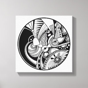 Toile Zendala Abstraite Noire Et Blanc Sur Le Cercle 6