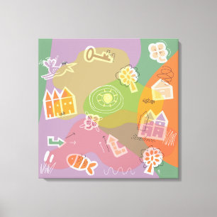 Toile zone de travail ville maisons orange