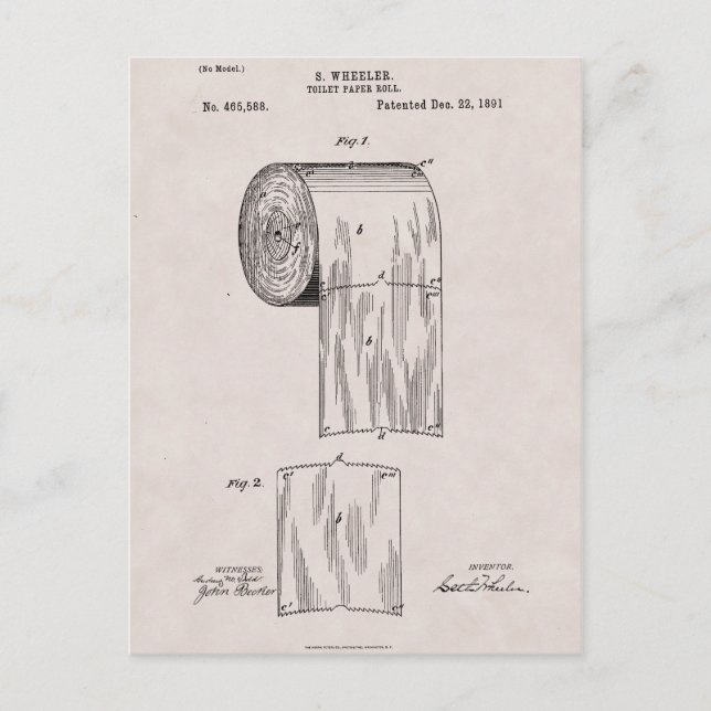 Toilet Paper Patent No. 465,588 by S. Wheeler 1891 Postcard (Front)