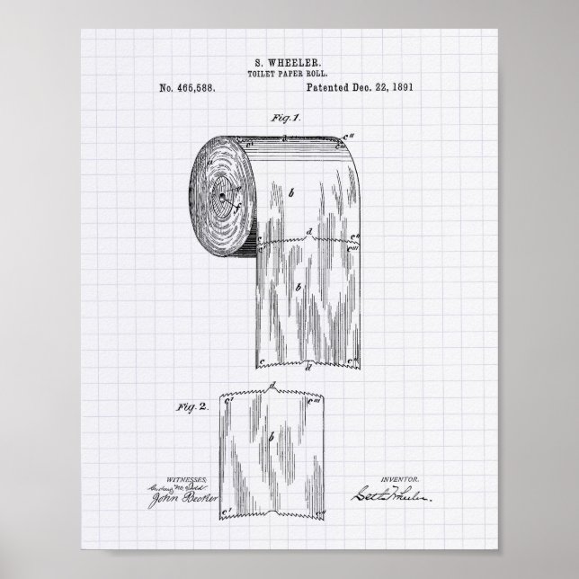 Toilet Paper Roll 1891 Patent Art - Lined Peper Poster (Front)
