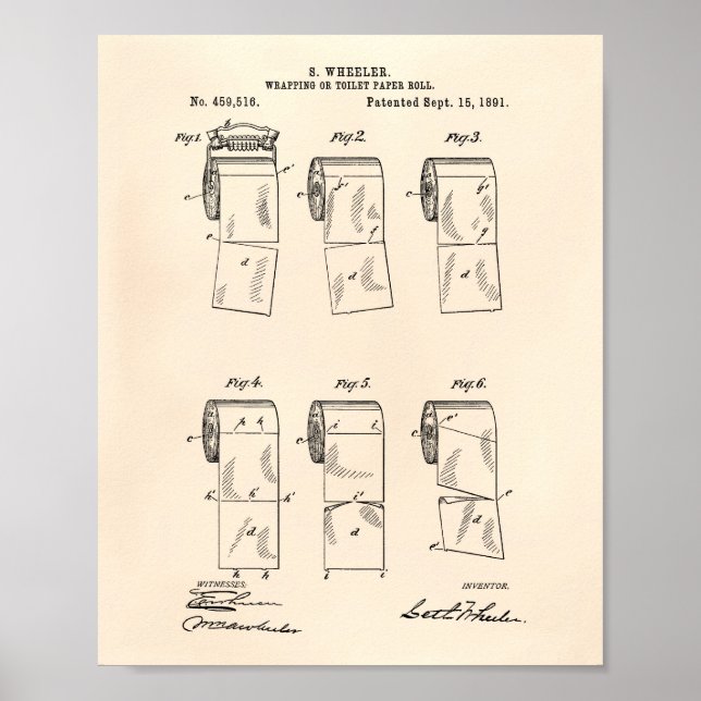 Toilet Paper Roll 1891 Patent Art Old Peper Poster (Front)