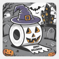Toilet paper with carved face wearing witches hat