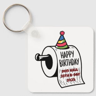 Toilet paper with hat funny birthday keychain