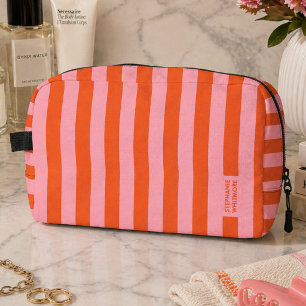 Toiletry Bag Preppy Bold Stripe Coral Pink