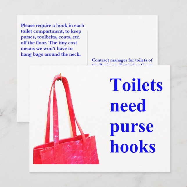 Toilets need purse hooks holiday postcard (Front/Back)
