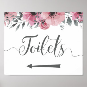 Toilets this way sign. Left Arrow Directions. Poster