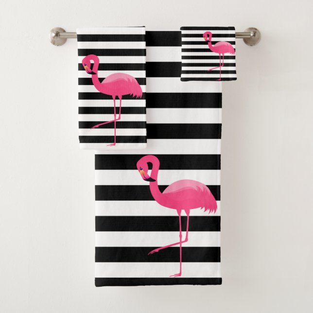 TOILETTE DE SALLE DE FLAMANTS ROSES EN STRIPE NOIR (En situation)