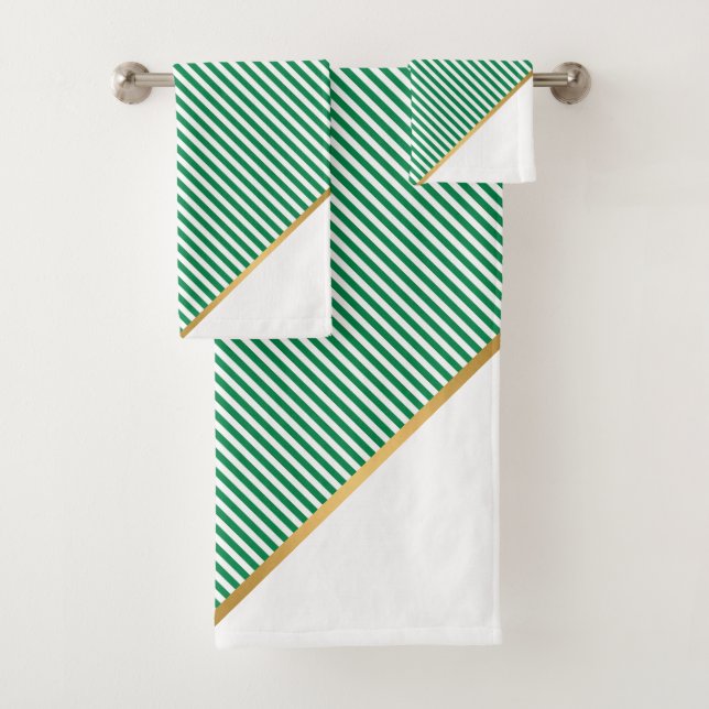 TOILETTE LUXE VERT BLANC BAIN GOLD STRIPE JEU DE S (En situation)