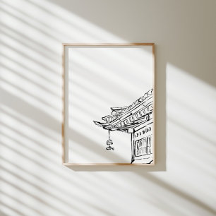 Toit Hanok coréen avec affiche en encre de chaux