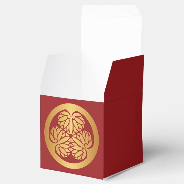 Tokugawa Aoi Mon Japanese Family Crest Gold on Red Favor Box (Opened)