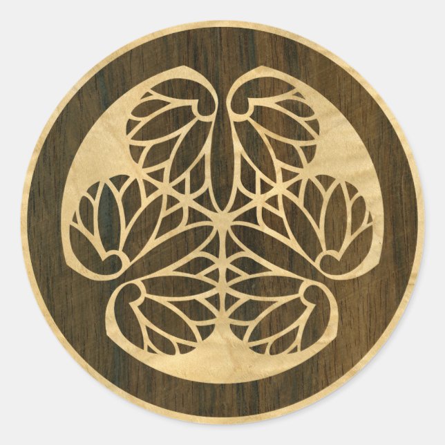 Tokugawa Aoi Mon Japanese Family Crest Wood Veneer Classic Round Sticker (Front)
