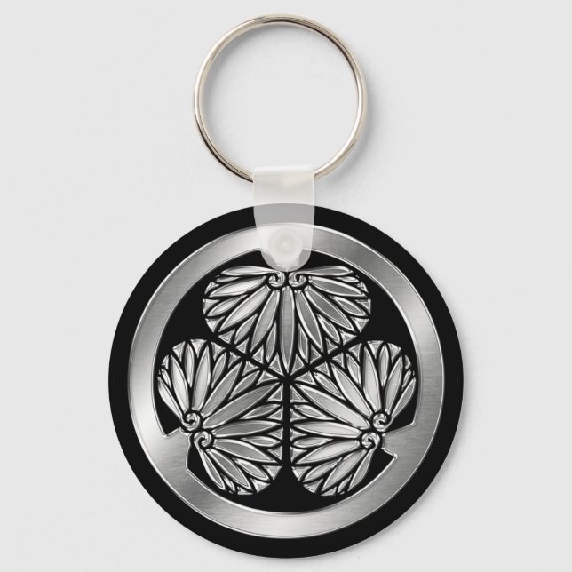 Tokugawa Clan Kamon Silver Chrome Keychain (Front)