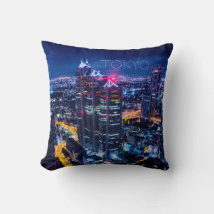 Tokyo at night throw pillow