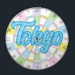 Tokyo Blue Editable Text on White And Pastel Colou Dartboard<br><div class="desc">Tokyo Blue Coloured Text on White And Pastel Colours Dart Board Game Including 6 Brass Darts 🎯Personalize with your text or name by selecting the personalization option. Please let me know if you have additional questions and because Zazzle's customer support handles the customer experience you may reach Zazzle customer support...</div>